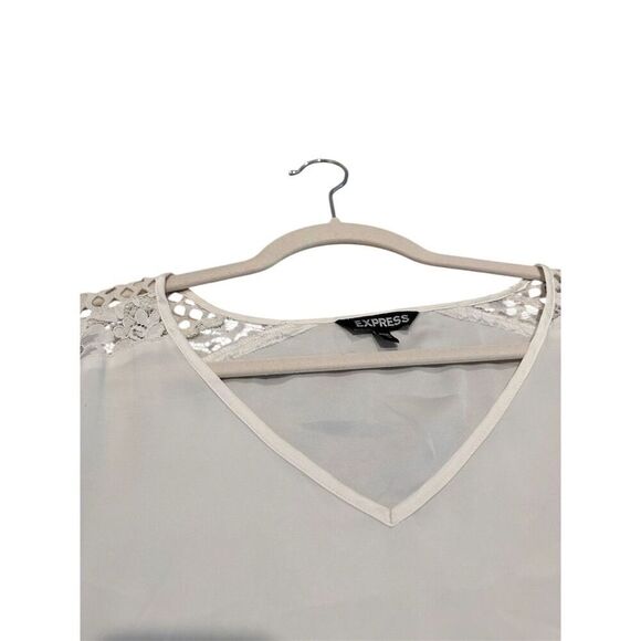 Express Women's M White Lace Shoulder V-Neck Blouse Casual Spring - Picture 2 of 5